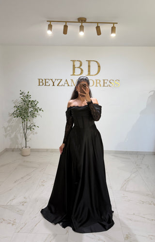 Efna dress black (mit Schlitz)